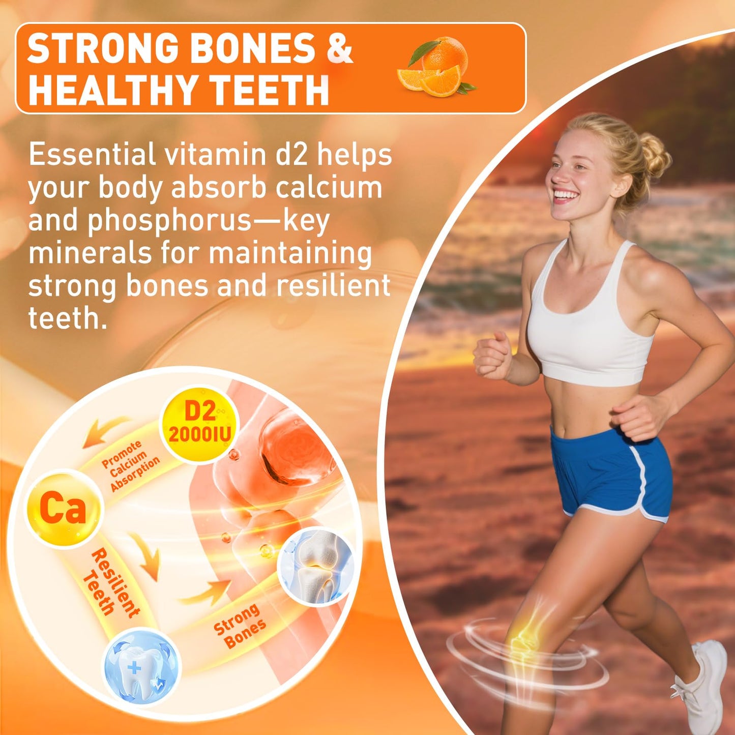 duwhot Vitamin D2 Gummies 2000 IU, Plant-Based D2 Vitamin Supplement from Whole Mushroom, Immune Support, Daily Sunshine Supply, Vegan, Non-GMO, Orange, 120 Gummies
