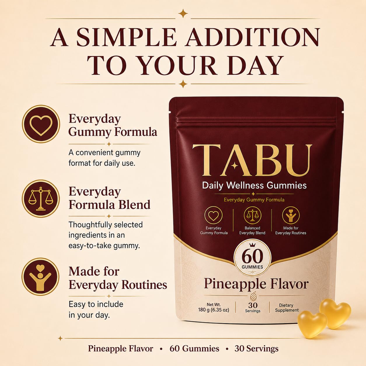 Flowsupply Tabu Gummies for Woman, 60 Count