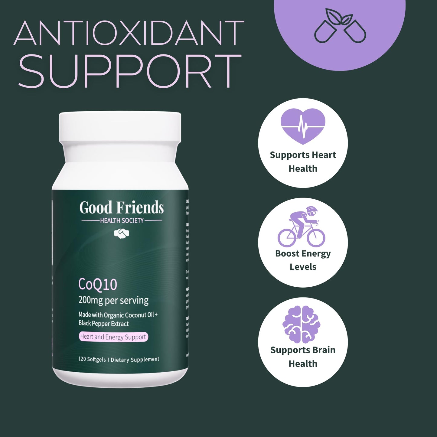 Good Friends Health Society Ubiquinol CoQ10 200mg Softgels 120