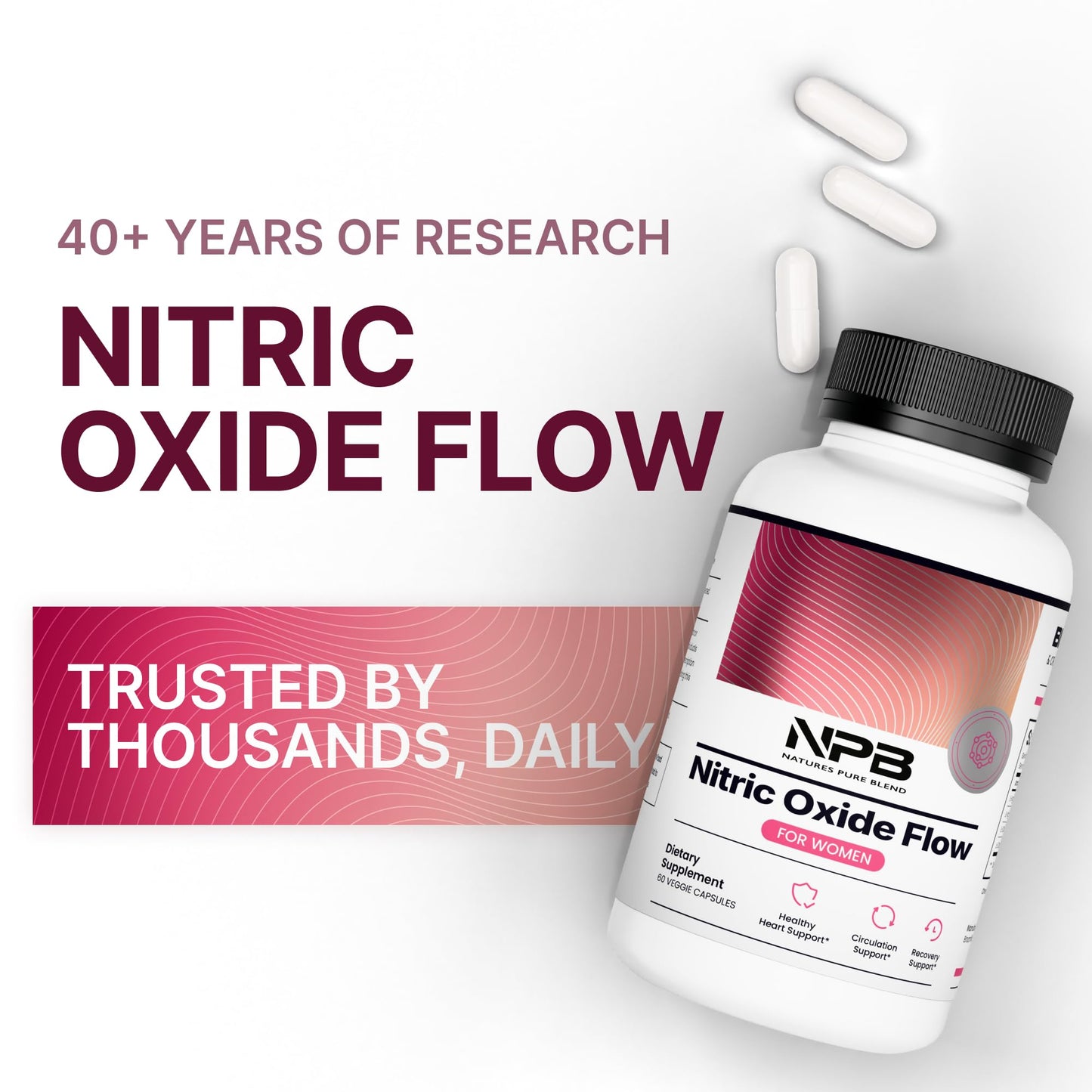 Nature's Pure Blend Nitric Oxide Supplements for Women L-Arginine L-Citrulline 1500mg, Capsule, 60 Count