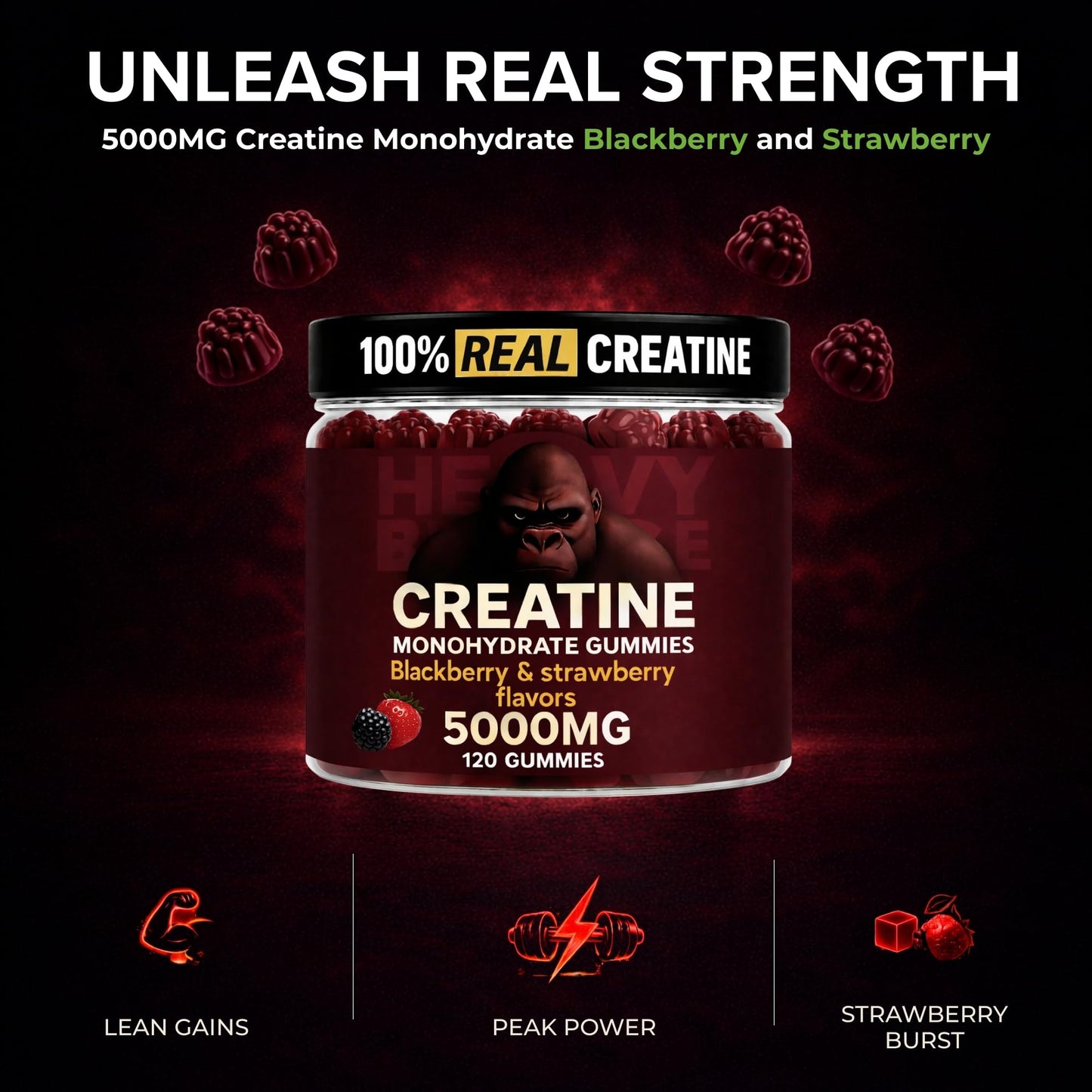 Heavy Balance Creatine Monohydrate Gummies 120 Count