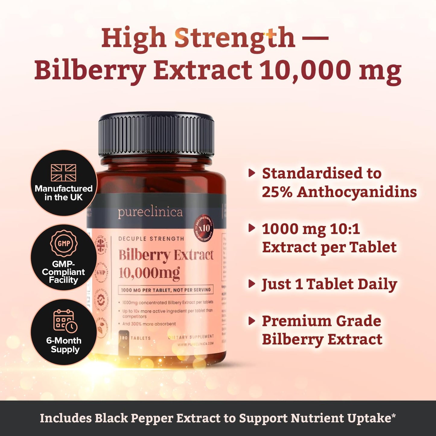 Pureclinica Bilberry Extract 1080 Tablets
