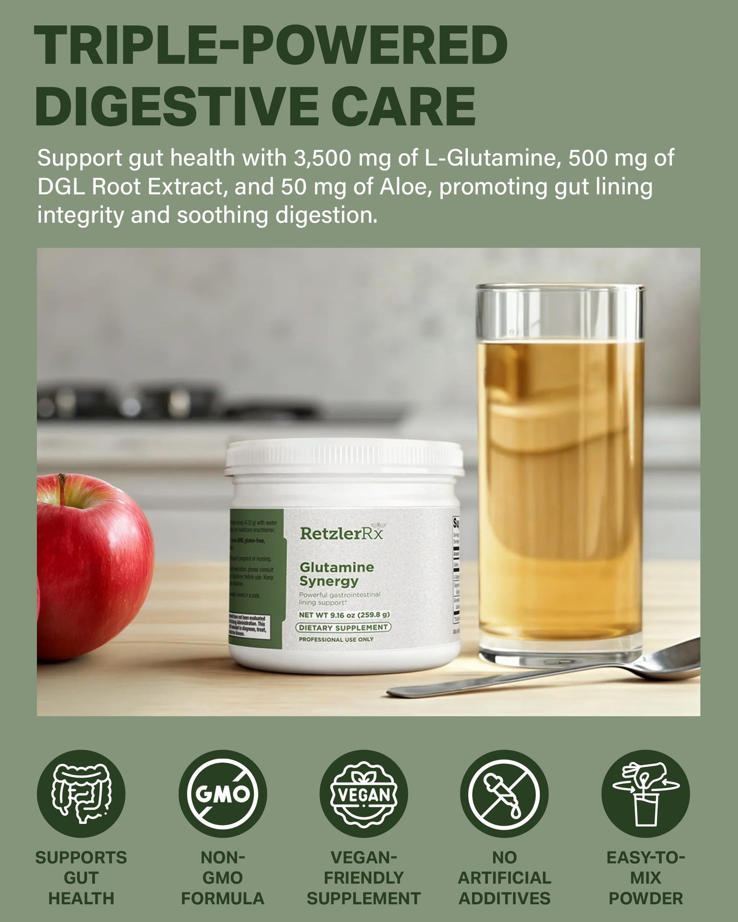 HormoneSynergy Glutamine Synergy L-Glutamine Powder with DGL & Aloe, 9.16 oz