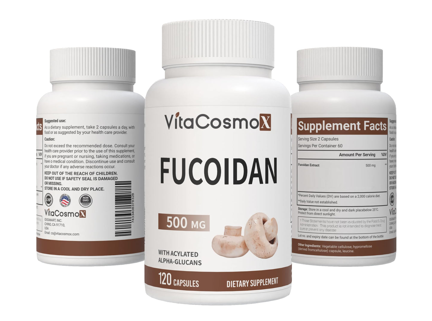 VitaCosmoX Brown Seaweed Extract 500mg Fucoidan, Capsules, 120 Count