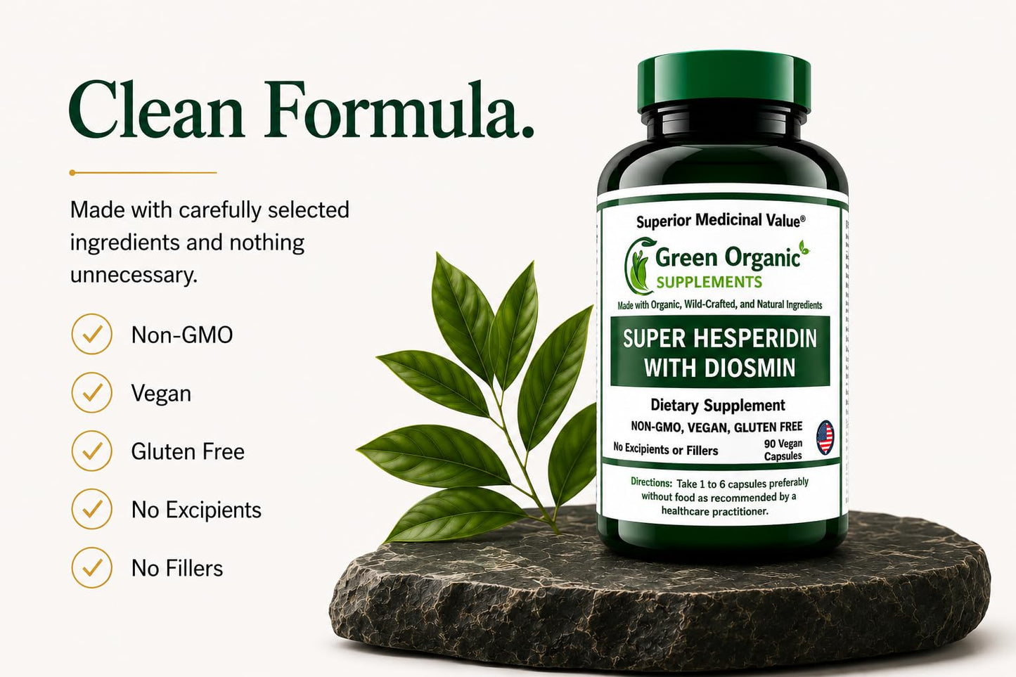 Green Organic Supplements Super Hesperidin with Diosmin, Narangin Capsules, 90 Count
