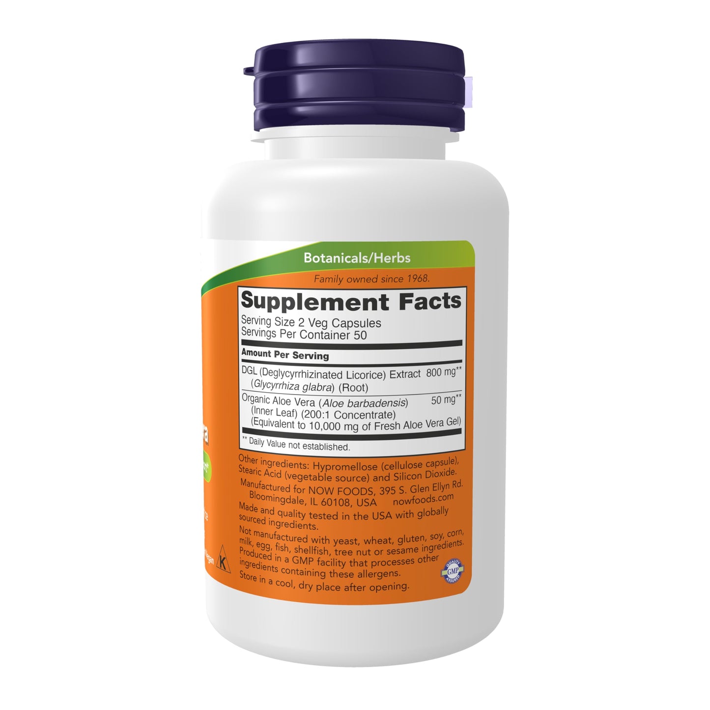 NOW Foods DGL with Aloe Vera (Deglycyrrhizinated Licorice) Dietary Supplement, Capsule, 100 Capsules