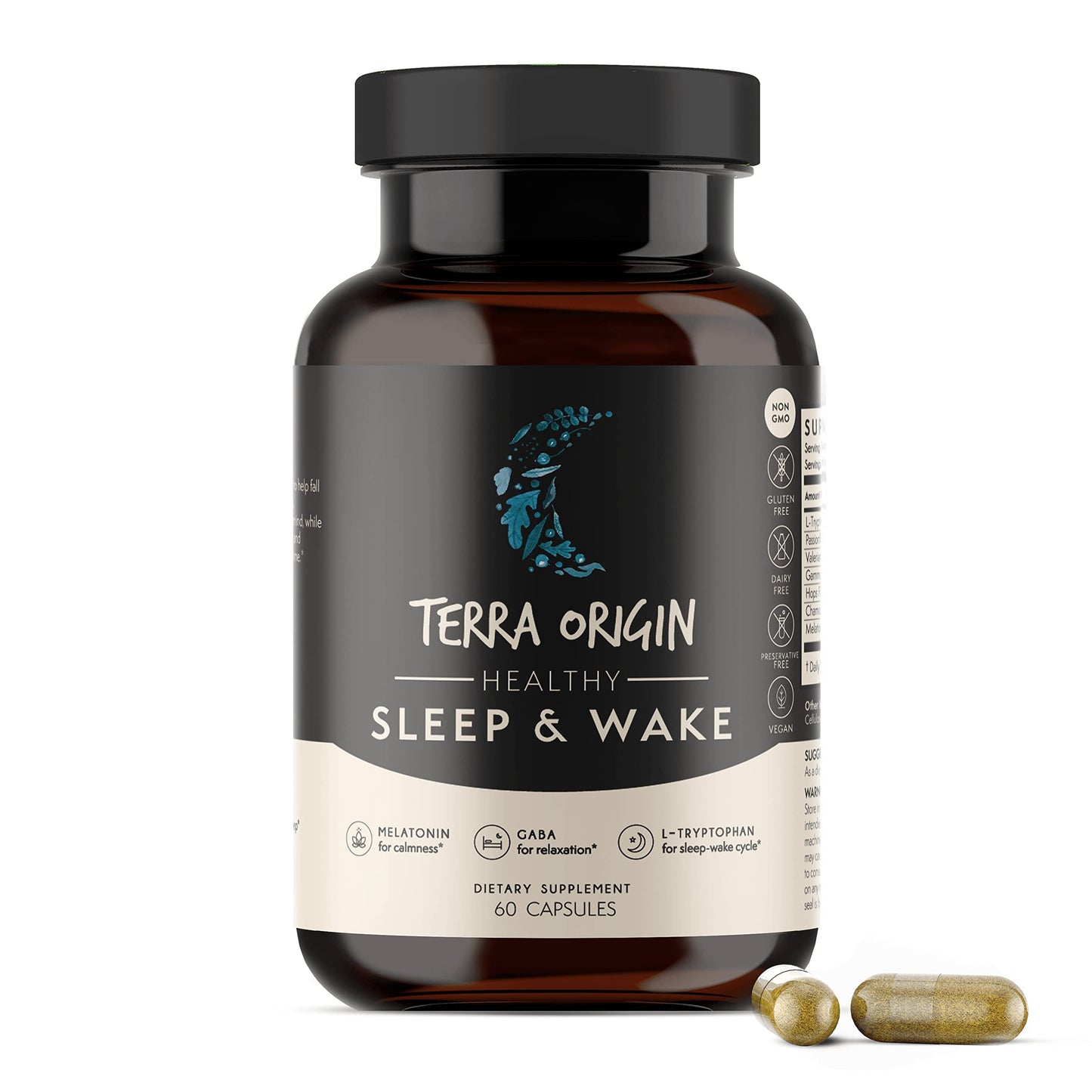 TERRA ORIGIN Healthy Sleep & Wake Natural Sleep Aid Supplement Capsules 60