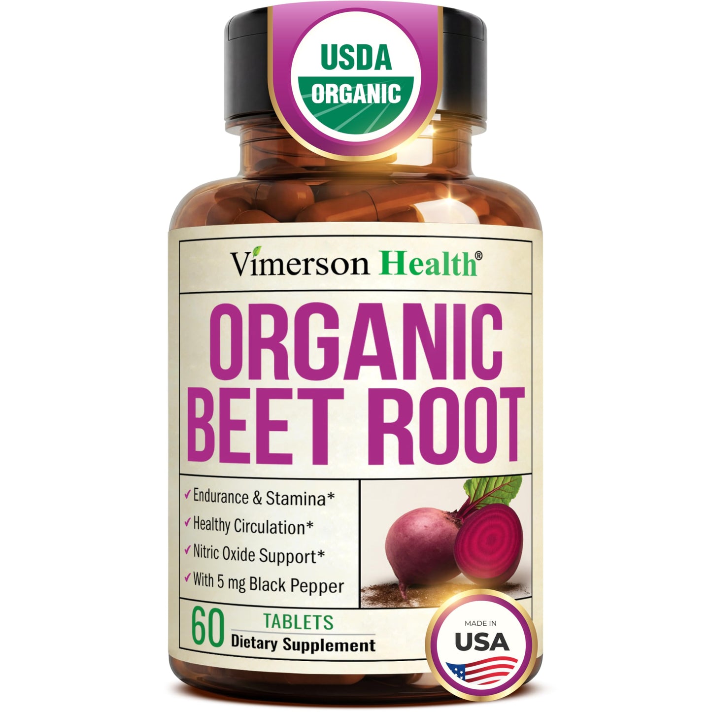 Vimerson Health Organic Beetroot Tablets, 60 Count