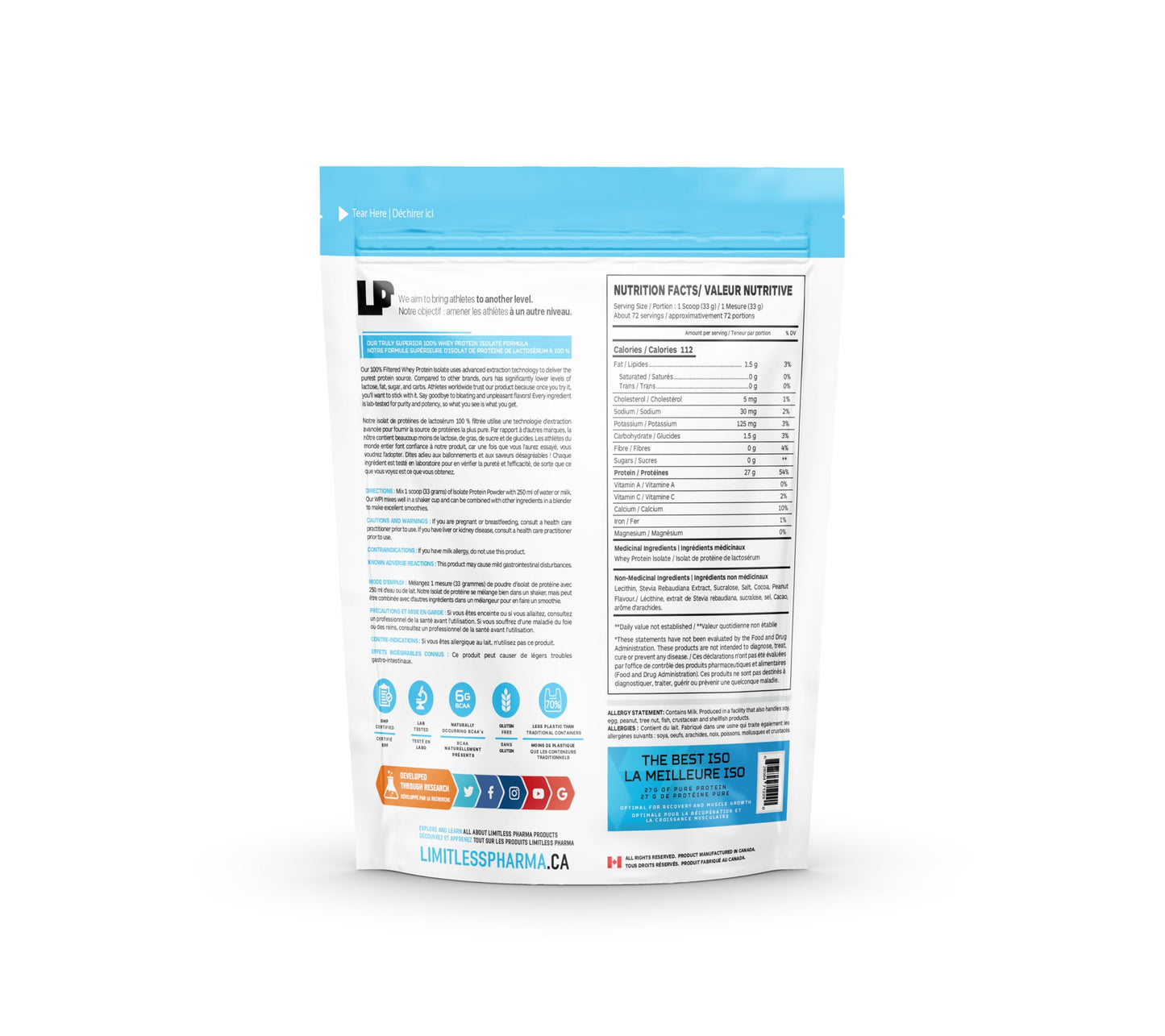 Limitless Pharma Pure Whey Isolate Protein Powder, 80 Servings