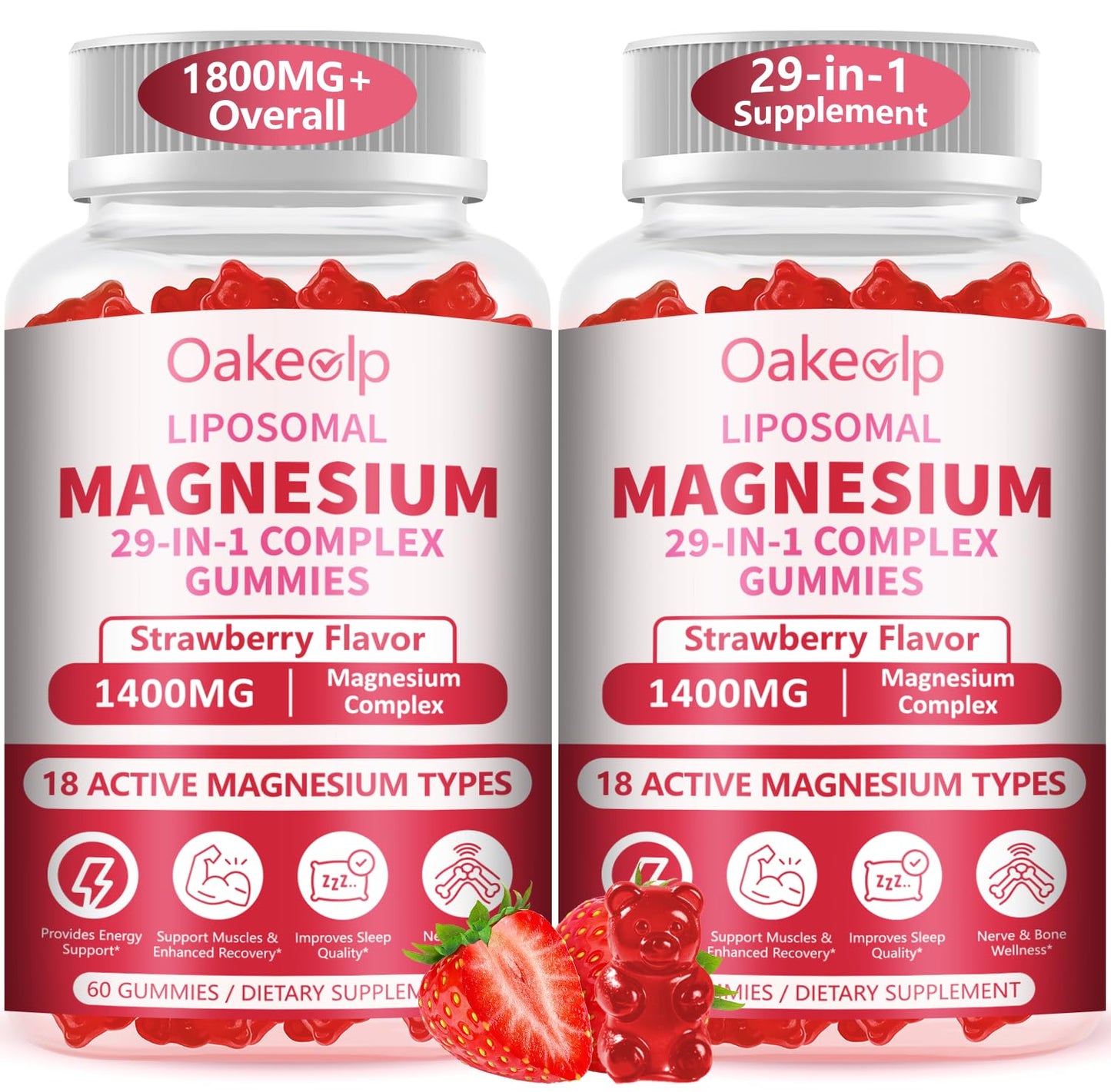 Oakevlp 29-in-1 Liposomal Magnesium 1400mg Complex Gummies, 120 Count