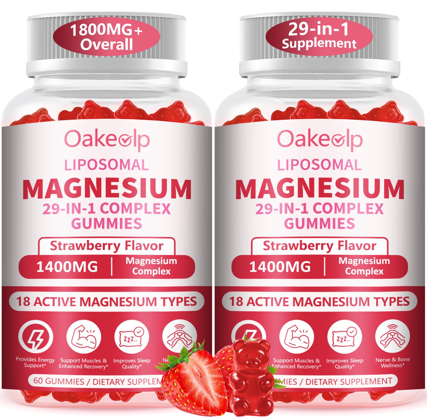 Oakevlp 29-in-1 Liposomal Magnesium 1400mg Complex Gummies, 120 Count