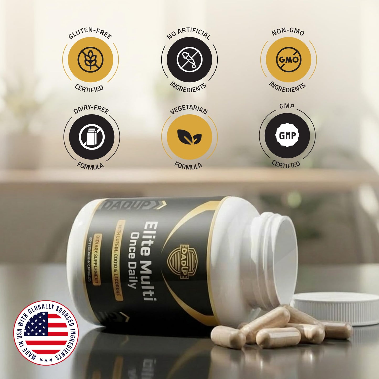 Dad Up Elite Multi Men's Multivitamin Once Daily Formula with Lutein, CoQ10 & Lycopene for Energy, Immune & Heart Support, Men's Health, 60 Vegetarian Capsules