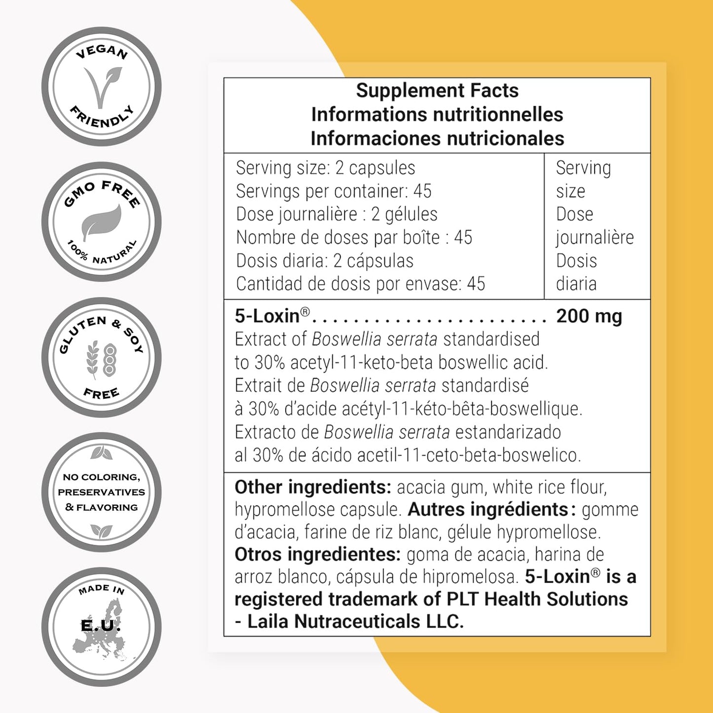 Supersmart 5-Loxin 200mg per Day (Patented) AKBA Boswellia Serrata Extract Capsule, 90 Vegetarian Capsules