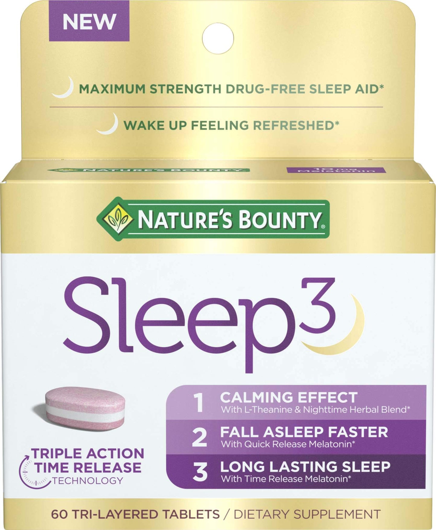 Nature's Bounty Sleep3 Melatonin 10mg Tri-Layered Tablets, 60 Tablets