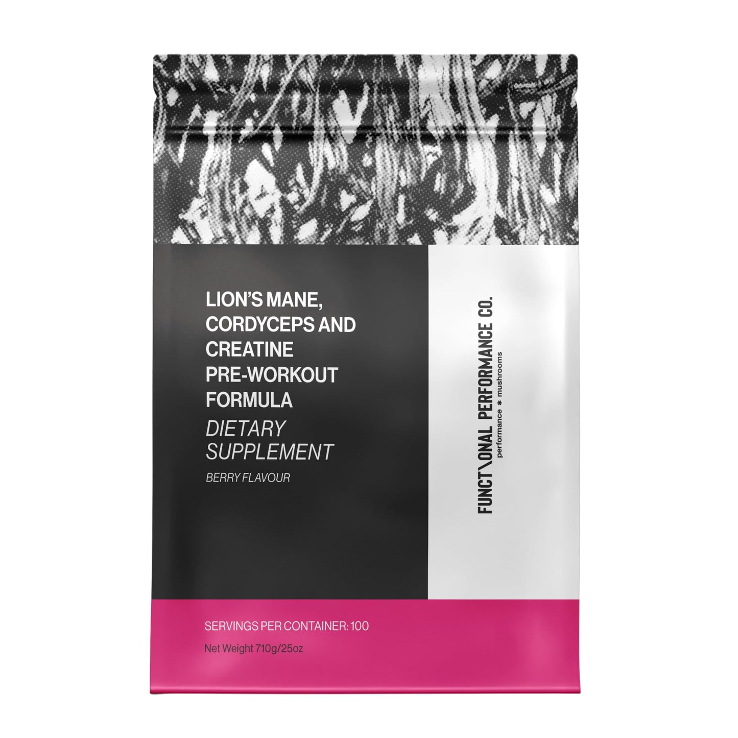 Functional Performance Co. Creatine Monohydrate Powder Micronized with Lion’s Mane & Cordyceps, Berry Flavour, 100 Servings