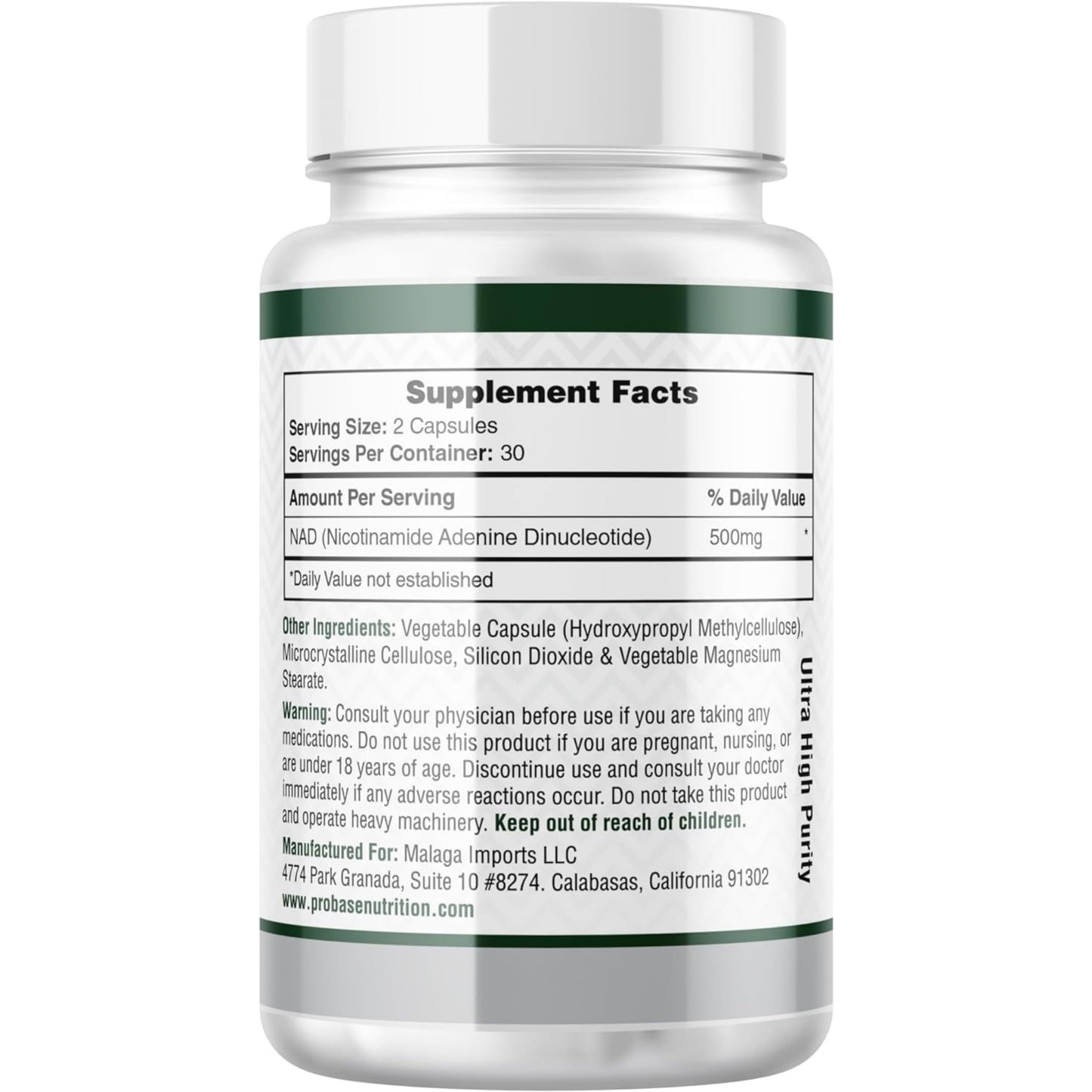 Probase Nutrition NAD Supplement 500mg High Potency NAD Maximizer Similar to Nicotinamide Riboside Vegan Non-GMO Third Party Tested 60 Capsules