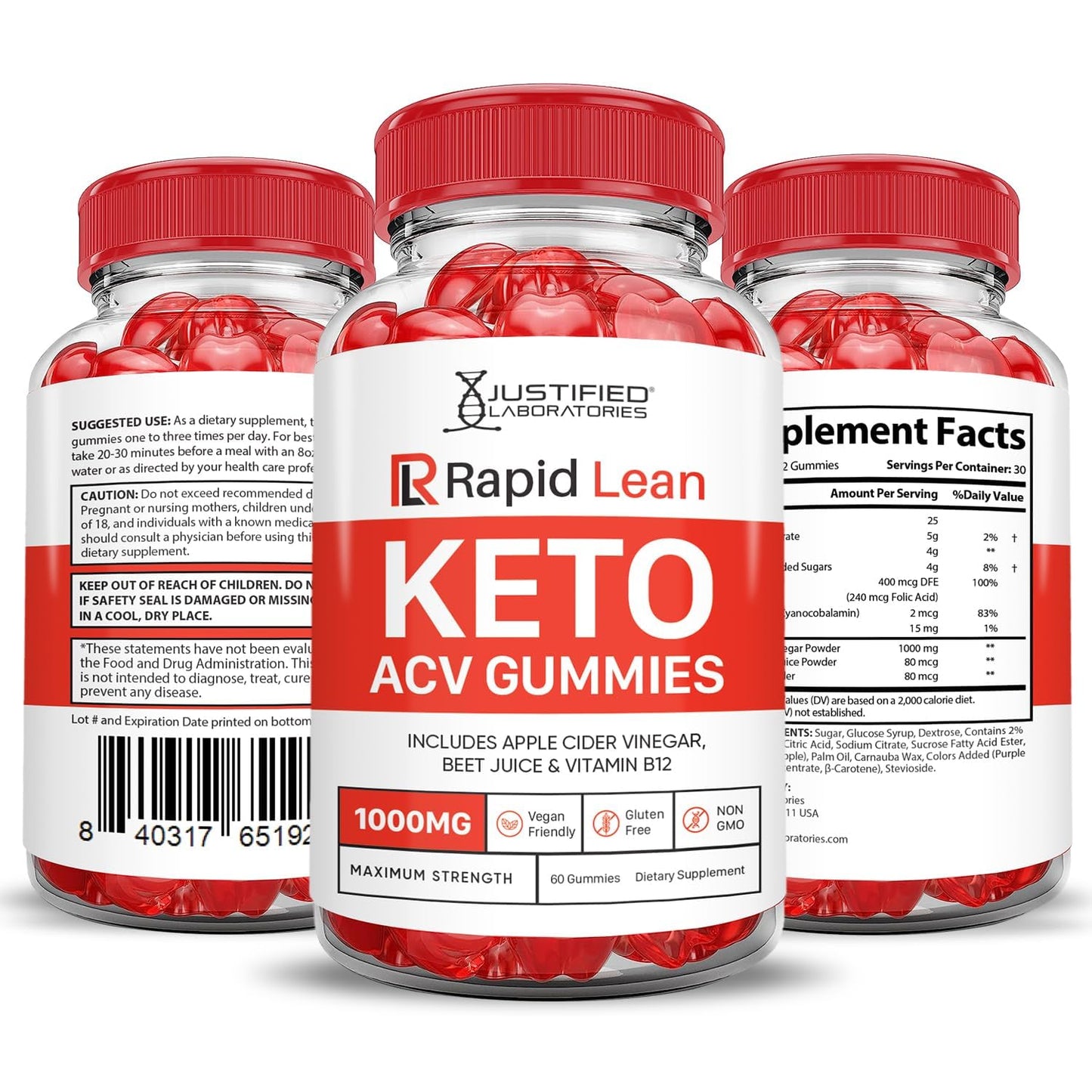 Justified Laboratories Rapid Lean Keto ACV Gummies, 180 Gummies