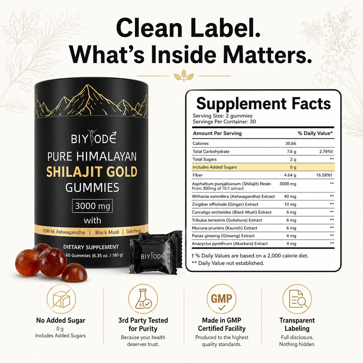 BIYODE Shilajit Gummies Gummy, 60 Count