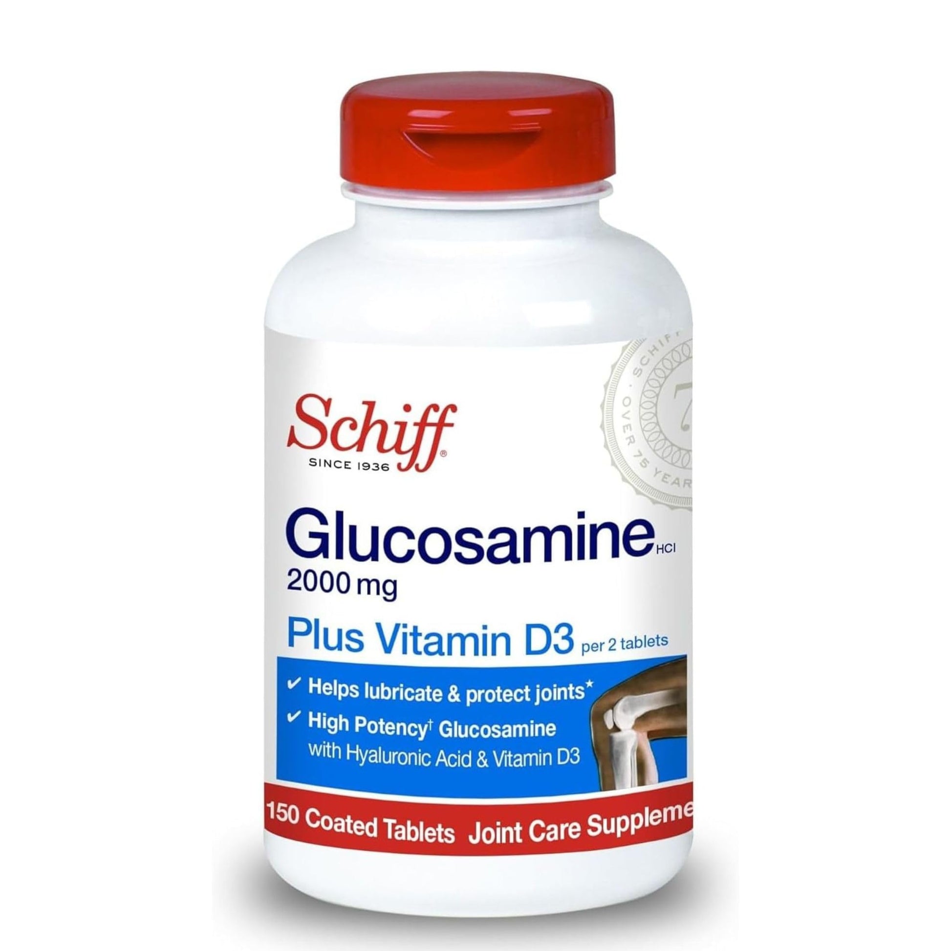 Schiff Glucosamine 2000mg with Vitamin D3 and Hyaluronic Acid, 150 Tablets