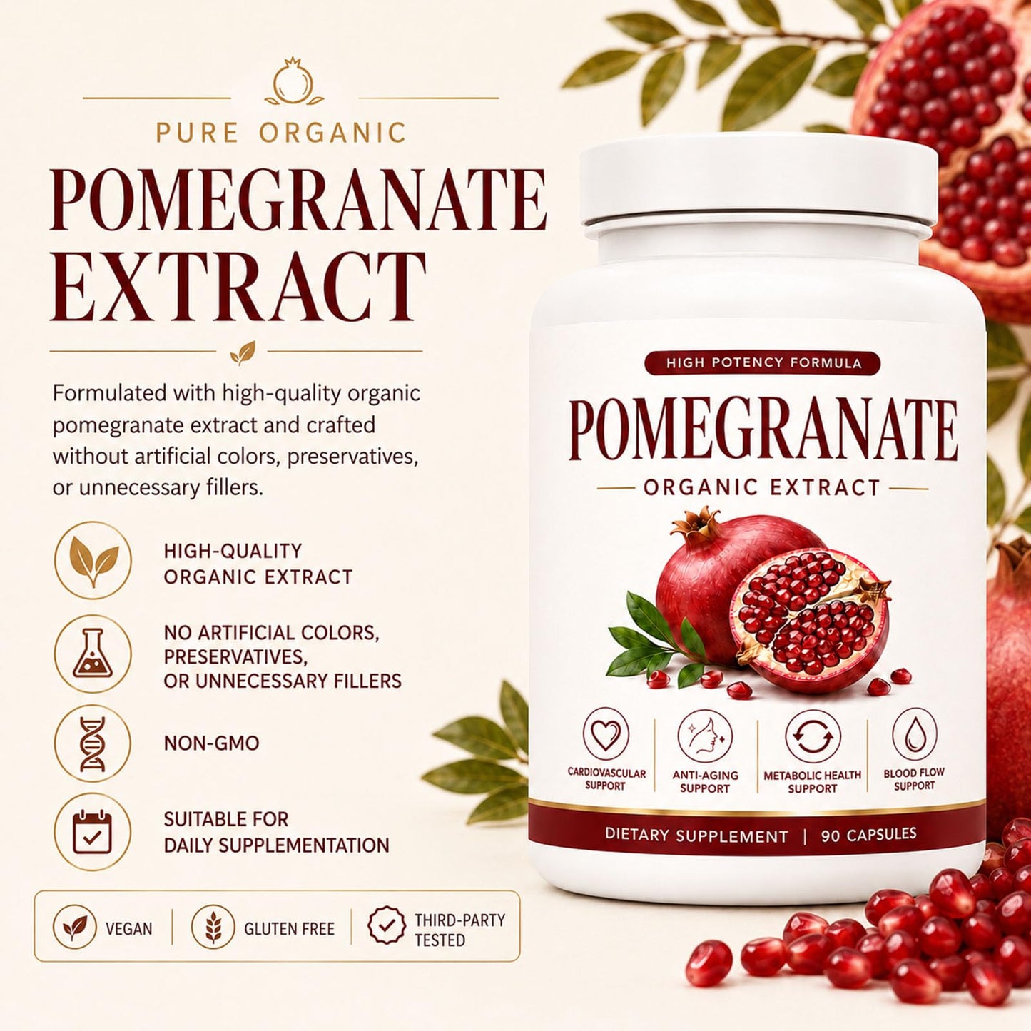 CIVGICY Organic Pomegranate Extract Capsules – Pomegranate Supplement, Antioxidant & Circulation Support, Cravings Reduction, 90 Capsules