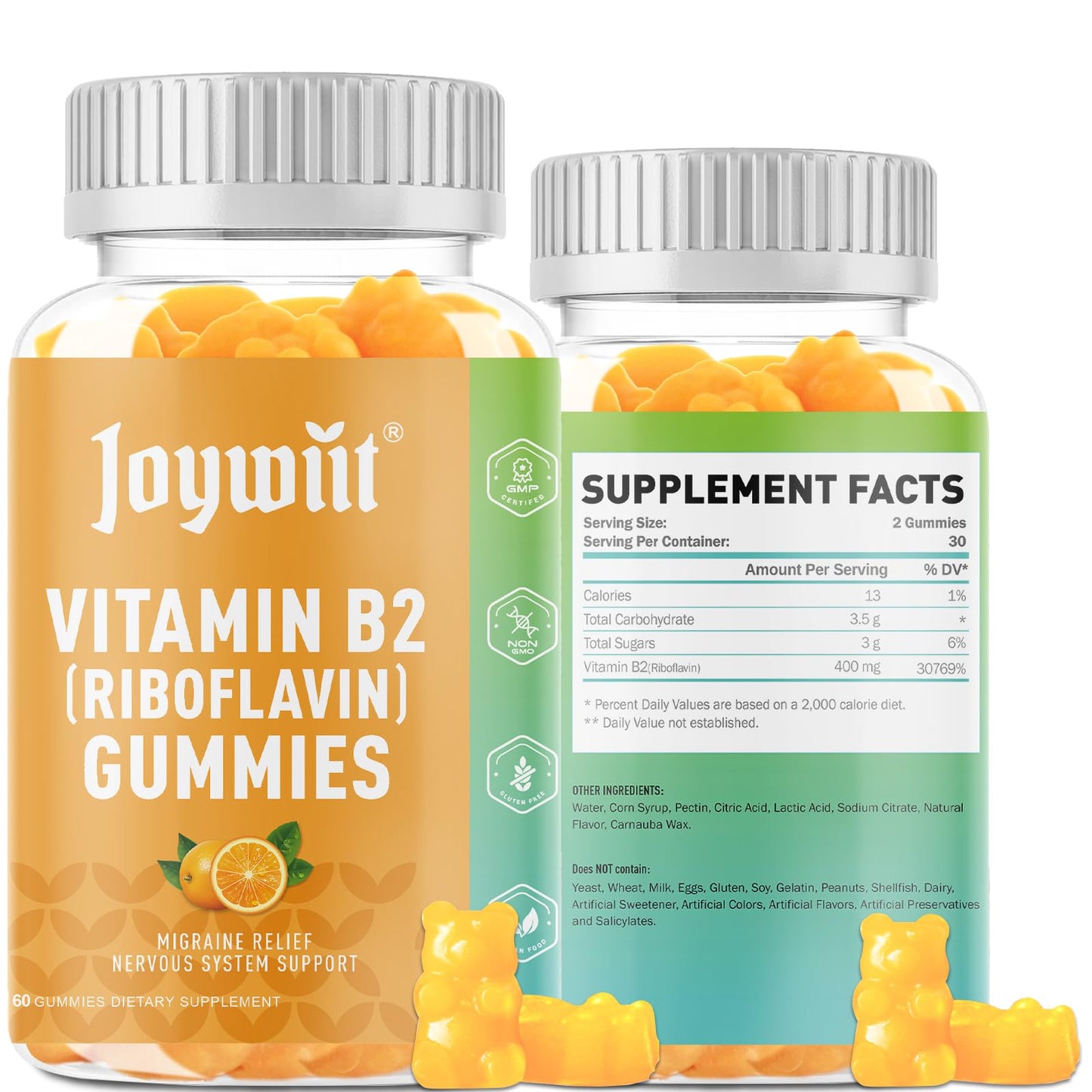 Joywiit Vitamin B2 Gummies, Riboflavin 400mg, 120 Gummies