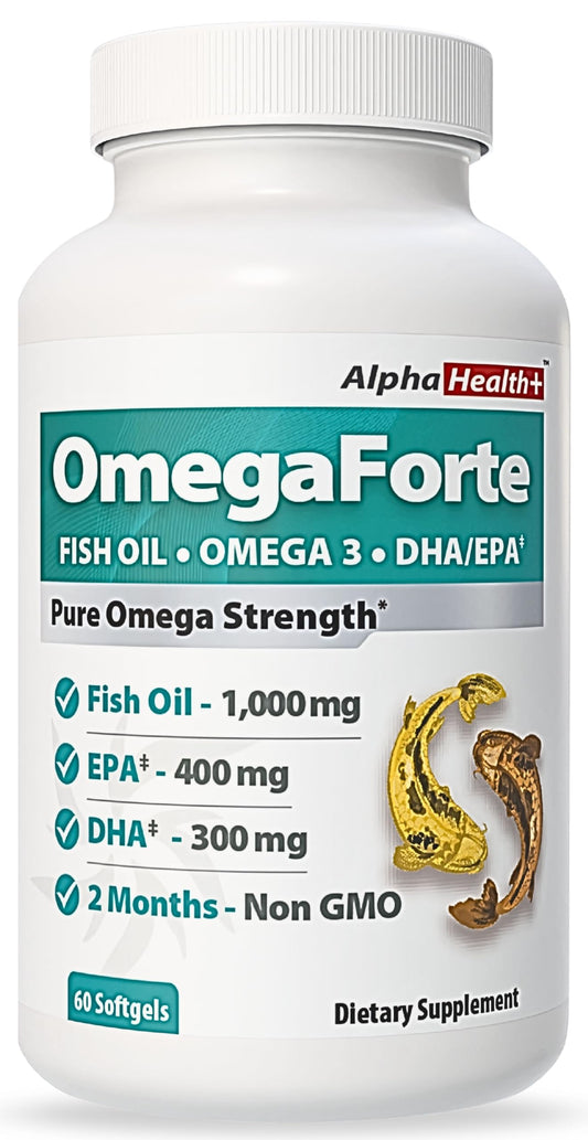 AlphaHealth+ OmegaForte Naturals Omega-3 Fish Oil Supplement Capsules 60 Count