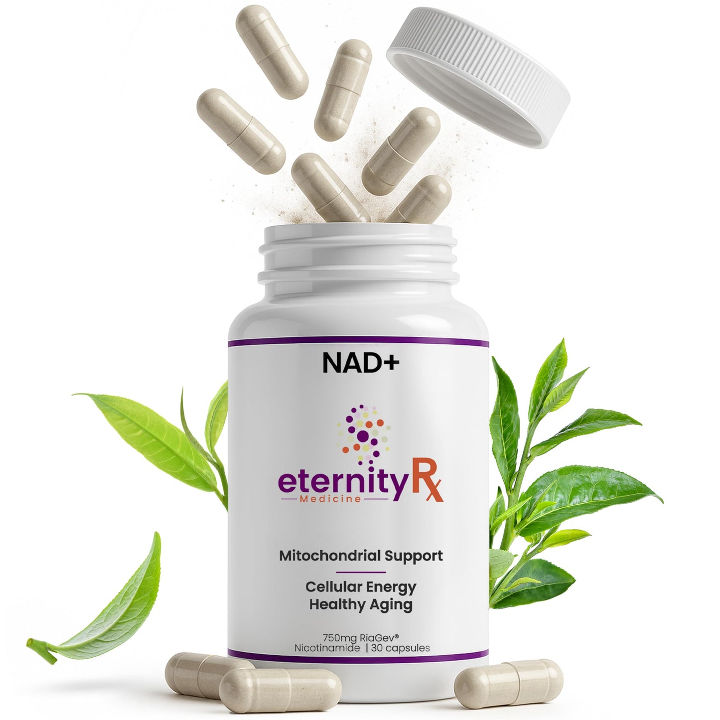 Eternity Medicine Rx NAD+ Supplement with RiaGev-WS 750mg Ribose + Nicotinamide Ascorbate Complex Capsule, 1 Count