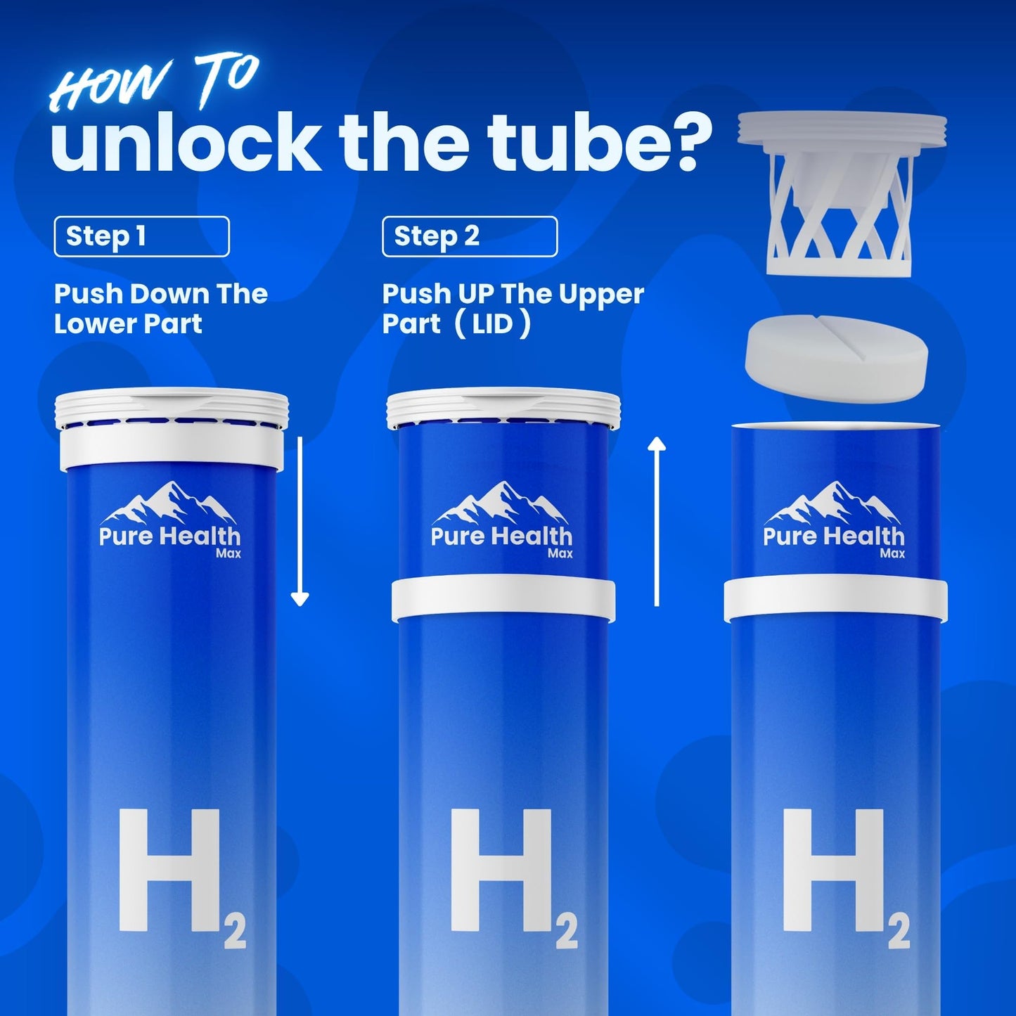 PURE HEALTH MAX Hydrogen Water Tubes H2 Molecular Tabs, Magnesium Pills Electrolytes Hydration Supplement, 90 Tablets