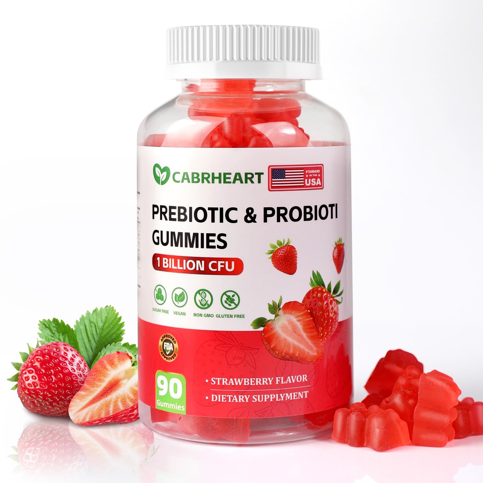 CABRHEART Prebiotics and Probiotics for Women and Men Gummy, 90 Count