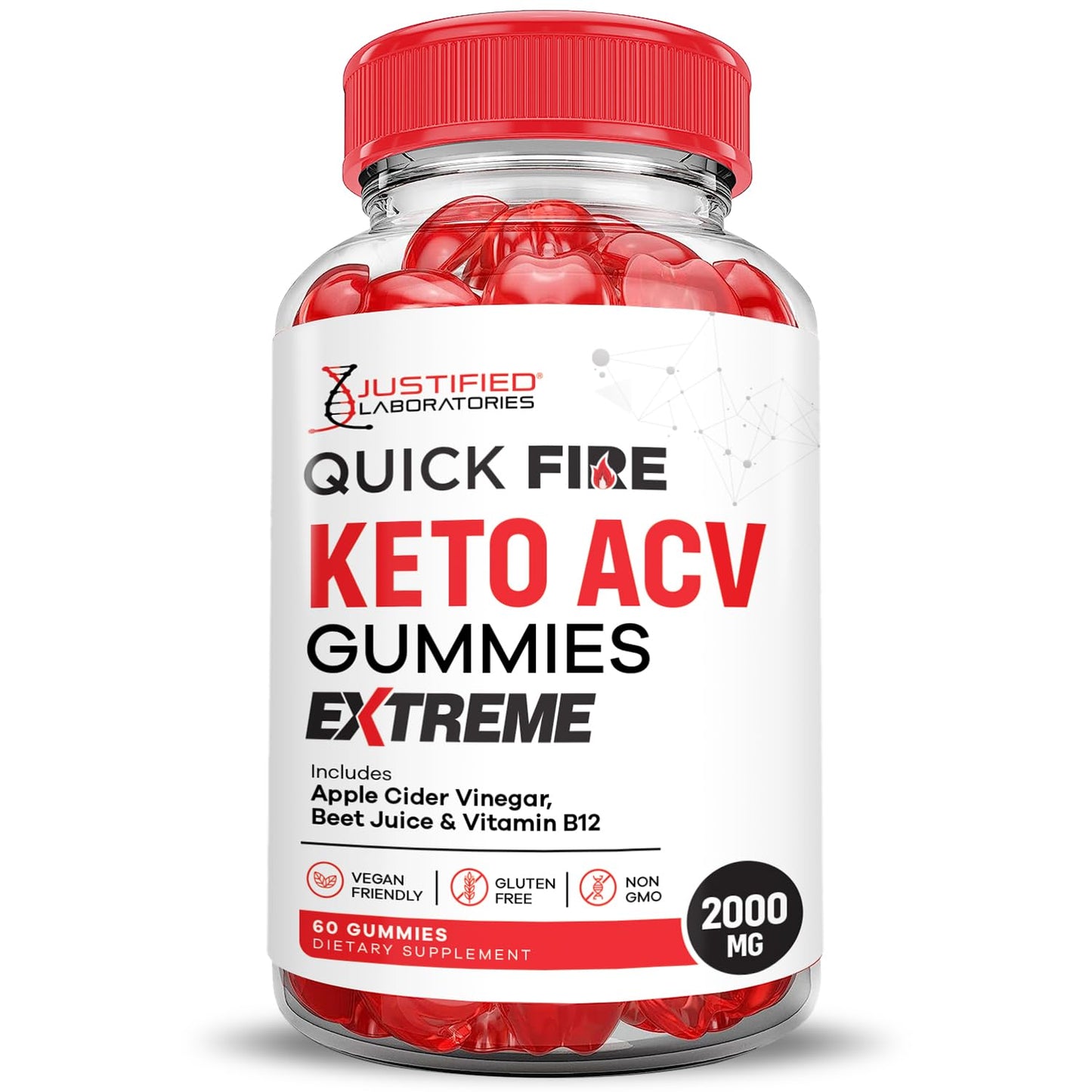 Justified Laboratories Quick Fire Keto ACV Gummies Extreme 2000MG 300 Gummies