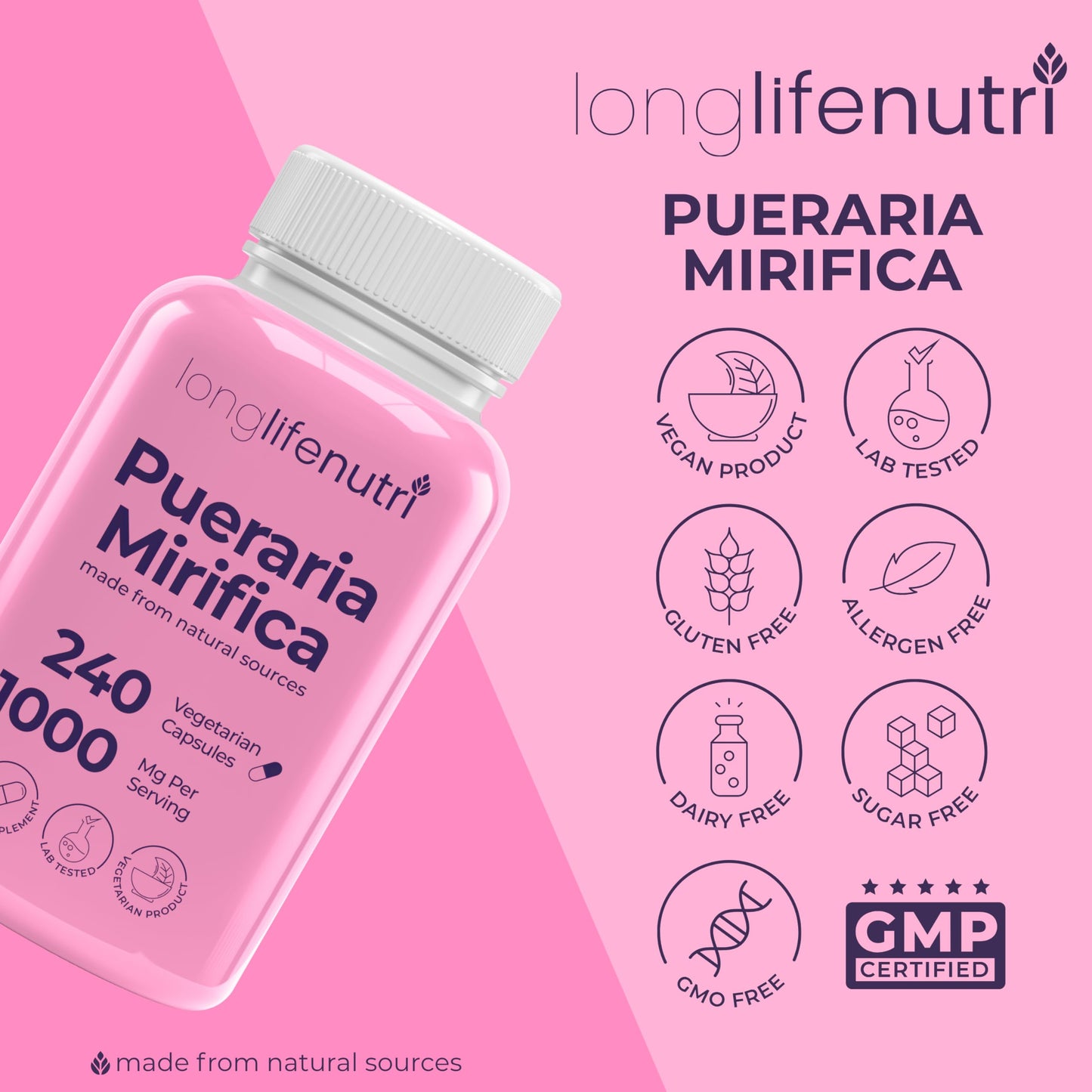 LongLifeNutri Pueraria Mirifica Root Extract Capsules, 240 Count