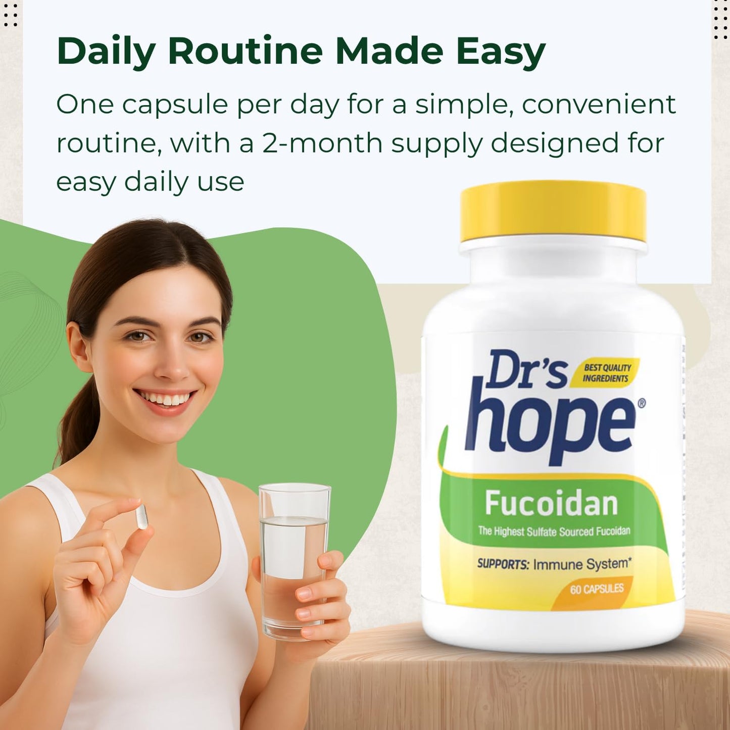 Dr’s Hope Fucoidan 65mg with Brown Seaweed Extract and Antioxidant Properties for Gut, Immune, and Heart Wellness 60 Capsules