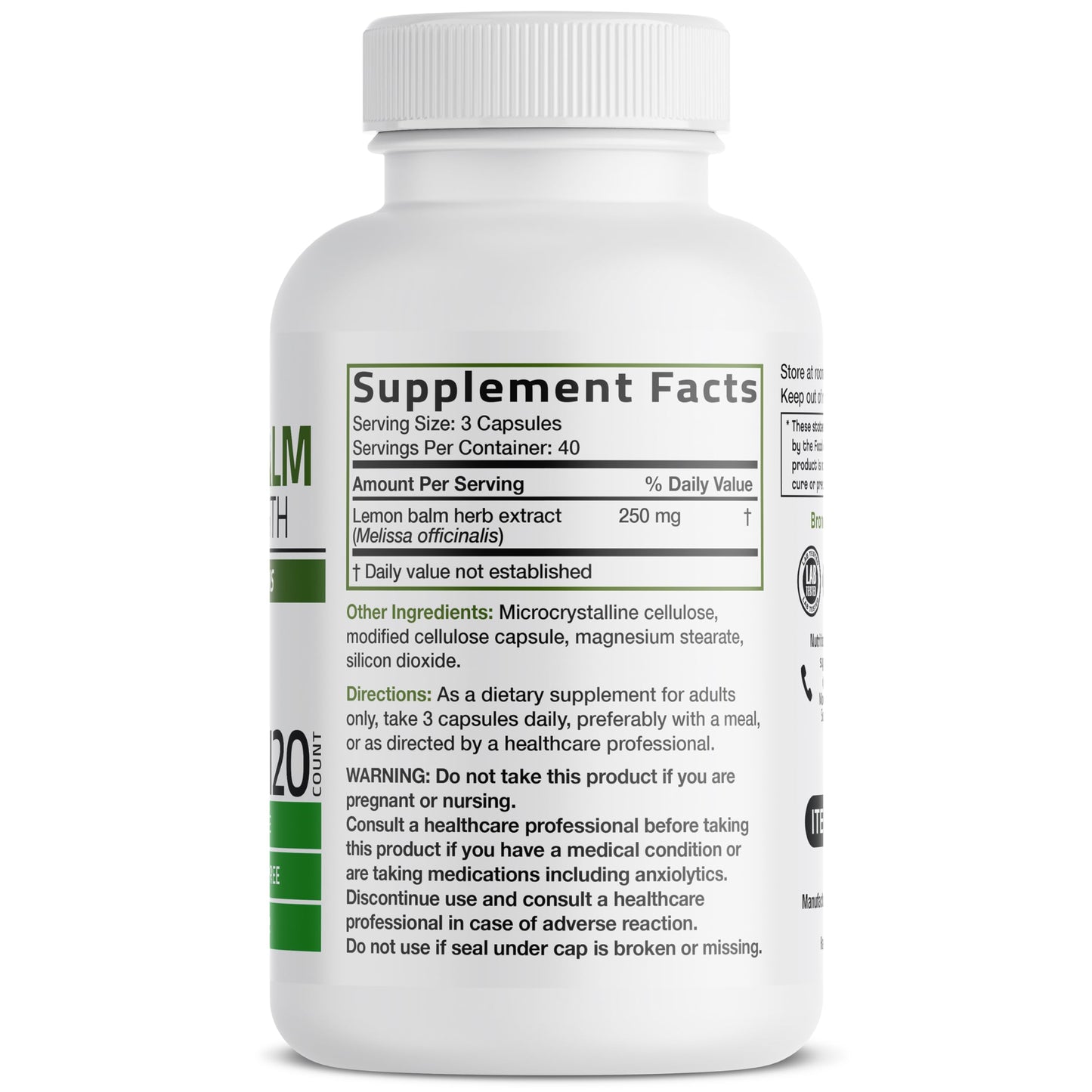 Bronson Melissa Lemon Balm Extra Strength Capsules 120