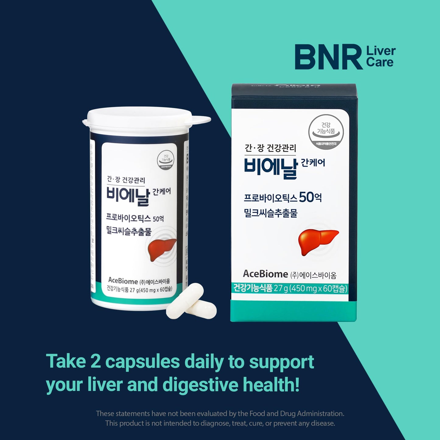 AceBiome Bnr Liver Care, Milk Thistle Probiotics and Prebiotics, Silymarin, Liver and Digestive Support, 5 Billion CFU Guaranteed, 60 Capsules