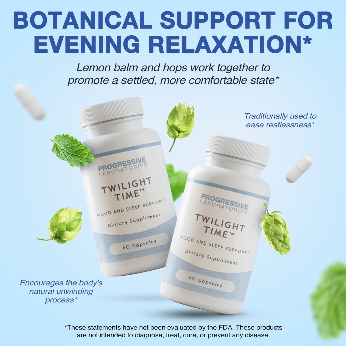 Progressive Laboratories Twilight Time Targeted Mood & Sleep Supplement with L-Tryptophan, L-Theanine, Lemon Balm, Hops, Melatonin & Vitamin B6 60 Capsules