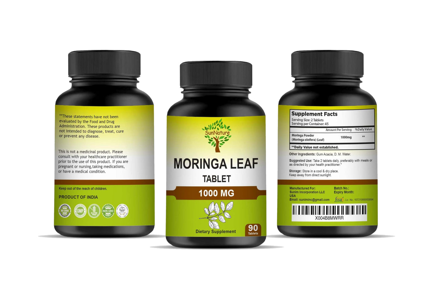 SunNature Moringa Leaf Tablets 1000 mg, 90 Tablets