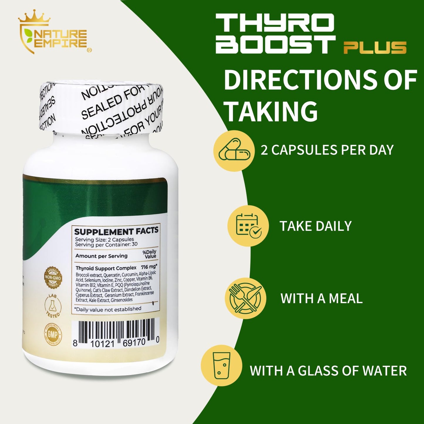 NATUREMPIRE Thyroid Support Supplement 19-in-1 Capsules, 60 Capsules