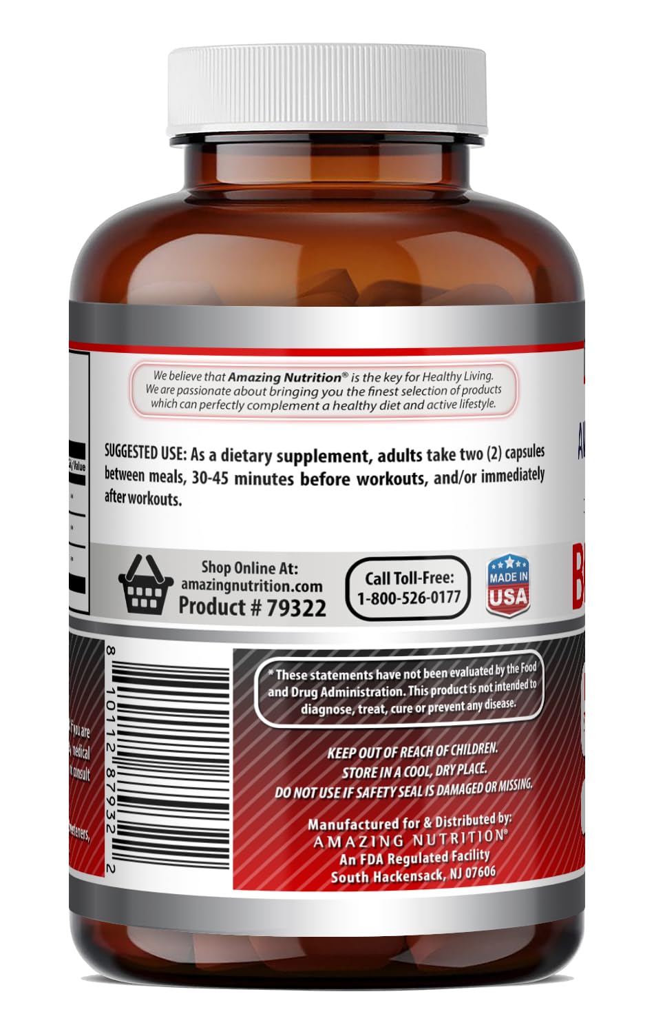 Amazing Nutrition BCAA 2:1:1 1000 mg per serving, 500 Capsules
