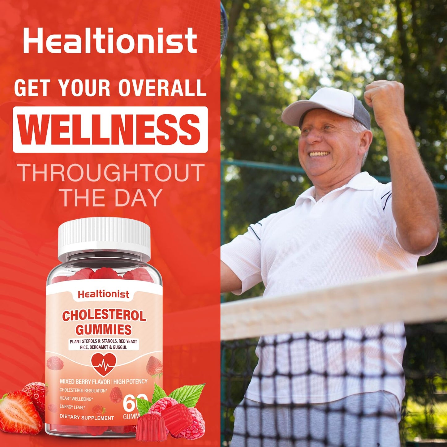 Healtionist Cholesterol Gummies with 2000 mg Plant Sterols & Stanols, Citrus Bergamot, Red Yeast Rice, Mixed Berry Flavor, 120 Gummies