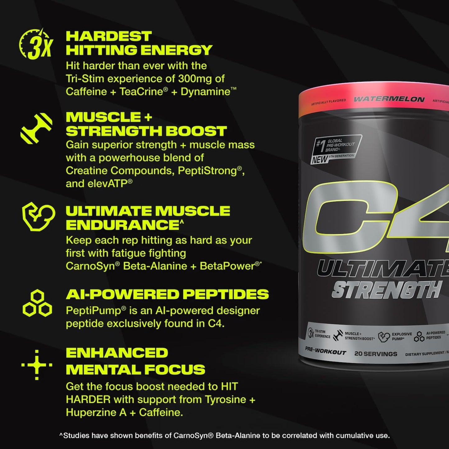 C4 Ultimate Strength Pre Workout Powder, 20 Servings