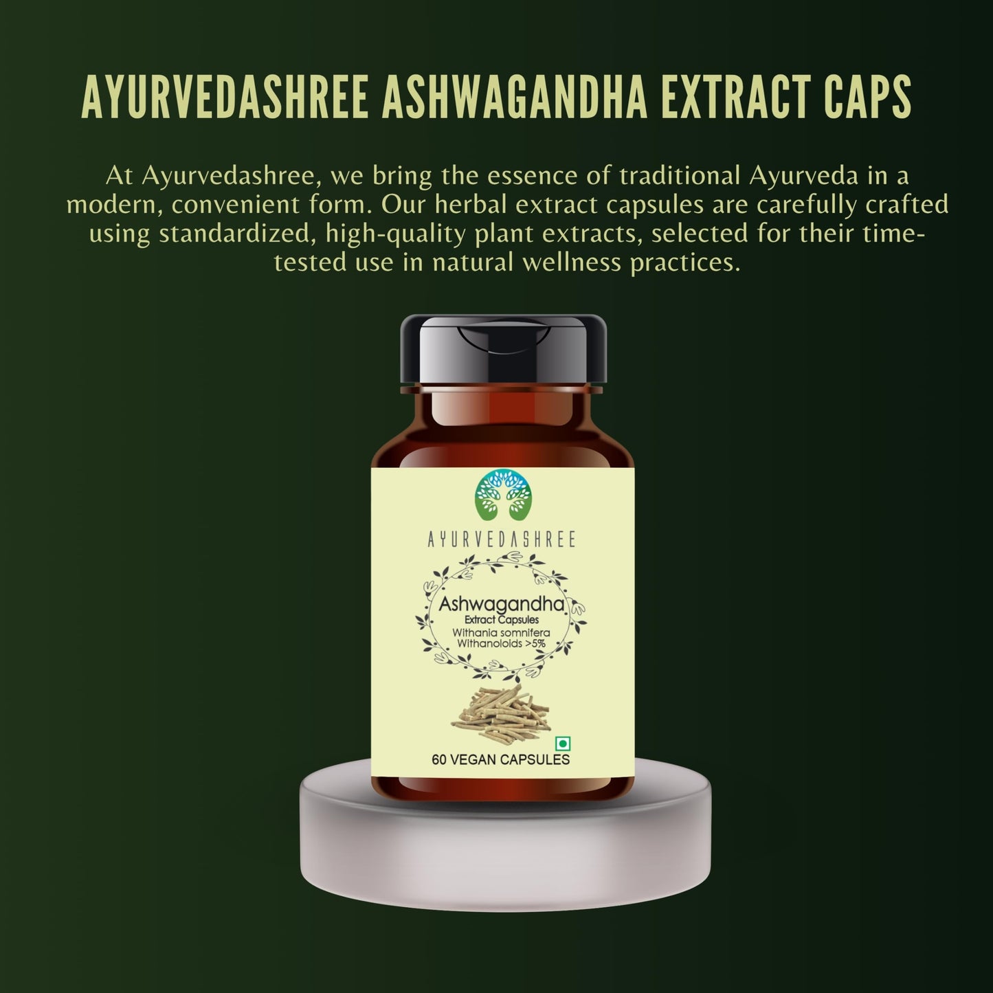 AYURVEDASHREE Ashwagandha Root Extract 500mg Capsule, 60 Count