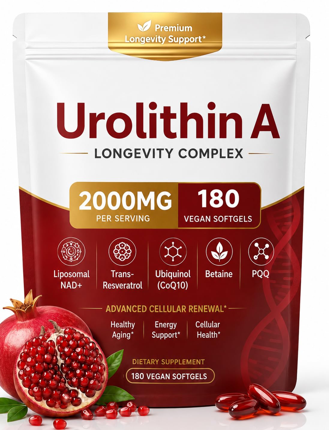 FINDING FERDINAND Urolithin A Supplement with Liposomal NAD+, Trans-Resveratrol, 12-in-1 Formula Softgels 180
