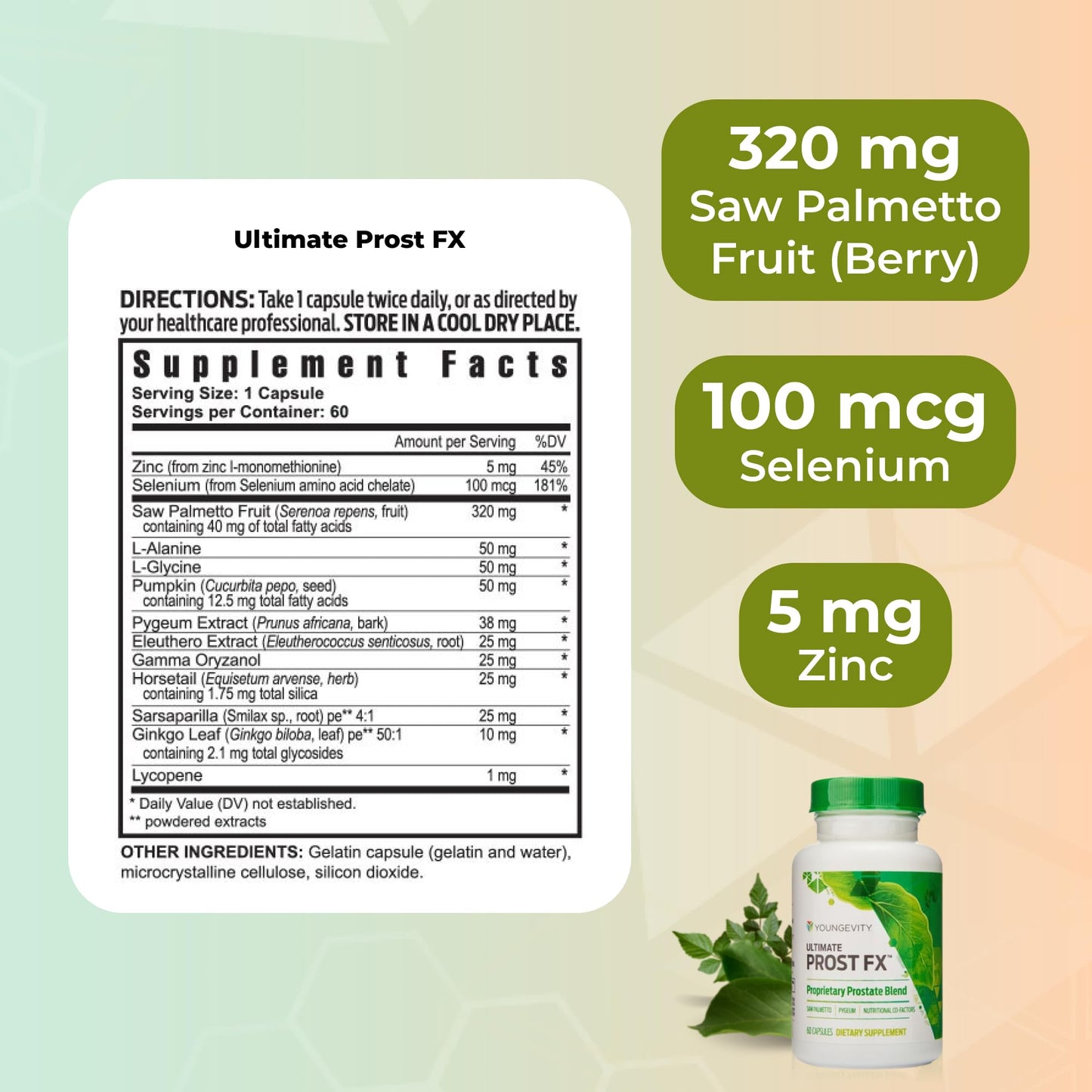 Youngevity Ultimate Prost Fx Saw Palmetto + 9 Herb Blend for Men's Prostate Health Capsules 120 Count