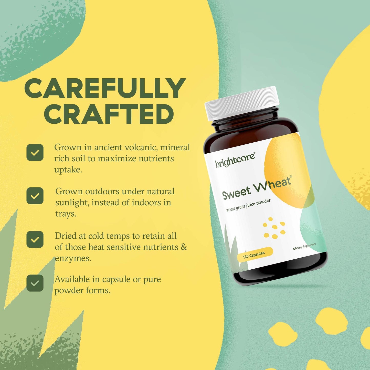 Brightcore Sweet Wheat Wheatgrass Juice Powder Capsules, 180 Count