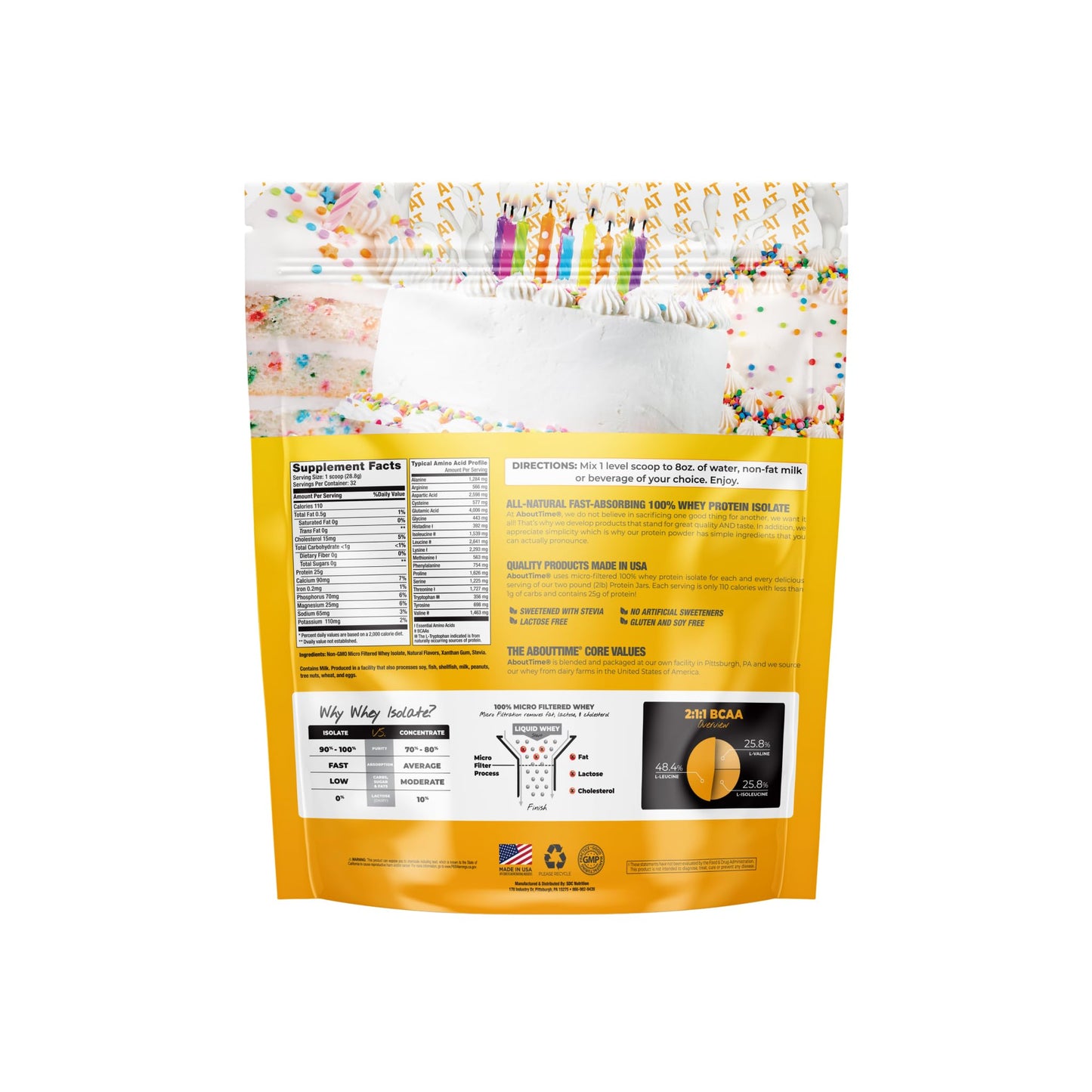 About Time Whey Protein Isolate Powder Birthday Cake 25g, 32 Servings