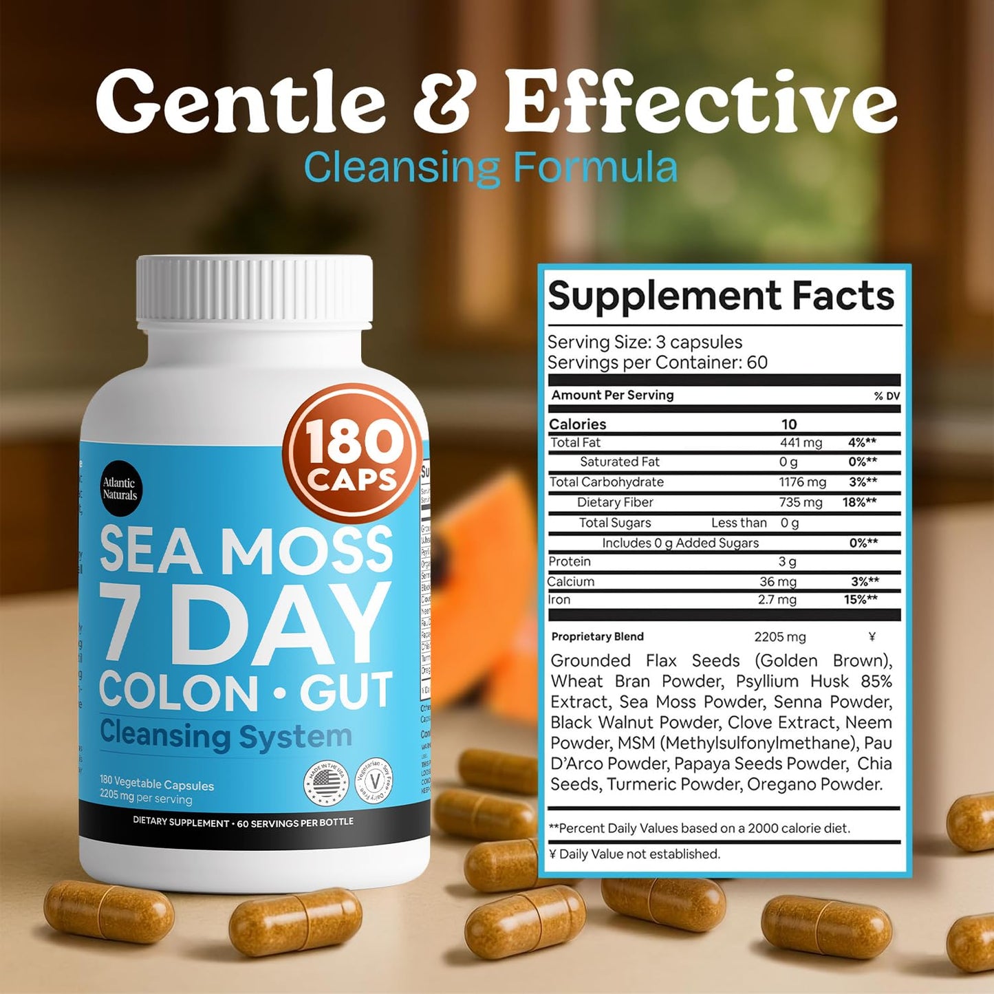 Atlantic Naturals Sea Moss 7 Day Colon & Gut Capsules, 180 Capsules
