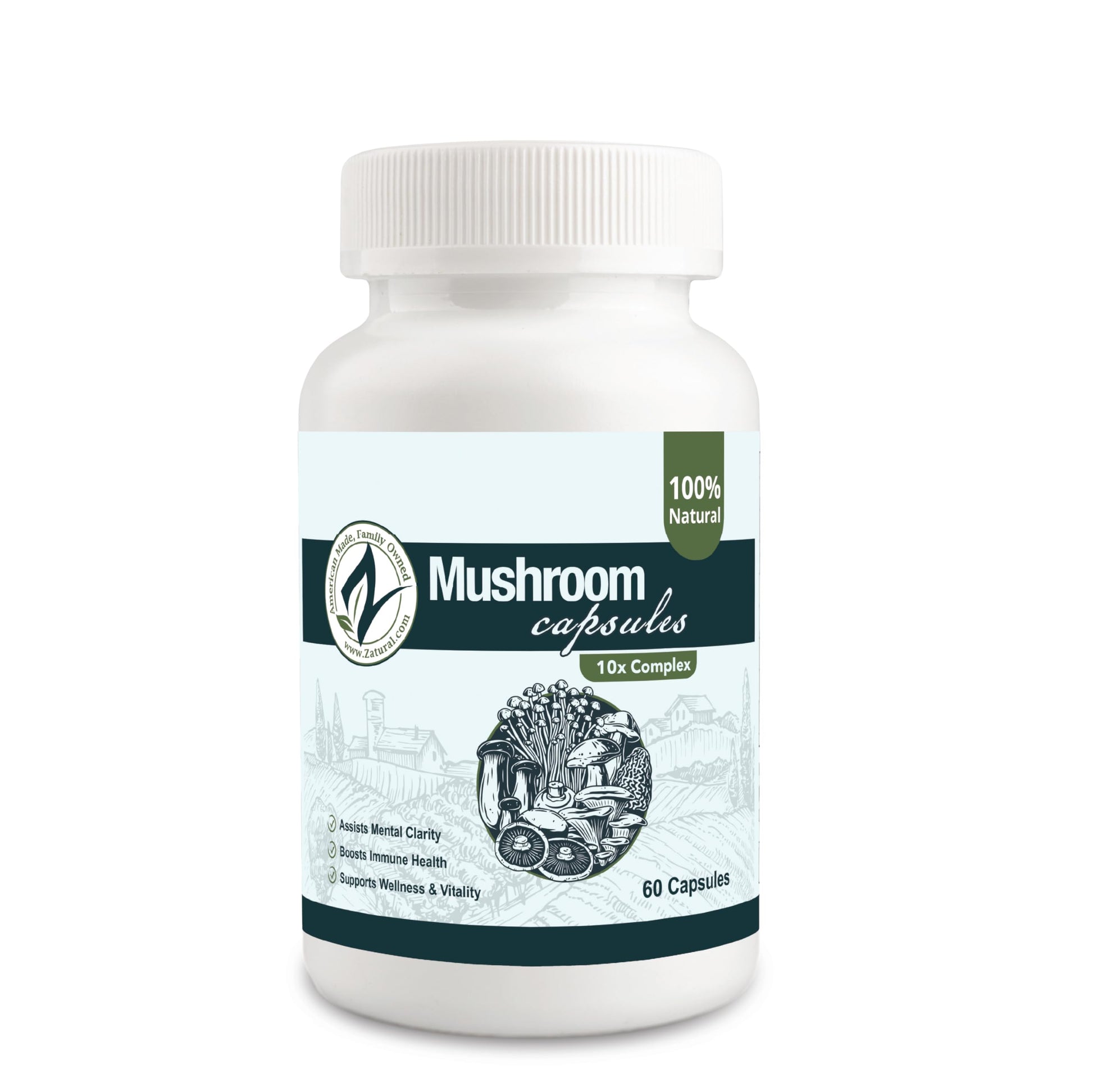 Zatural Mushroom Complex 10x - Nootropic Mushroom Supplement with Lions Mane, Cordyceps, Reishi, Shiitake, Chaga, Turkey Tail, Maitake - 1330mg per Serving, 60 Capsules