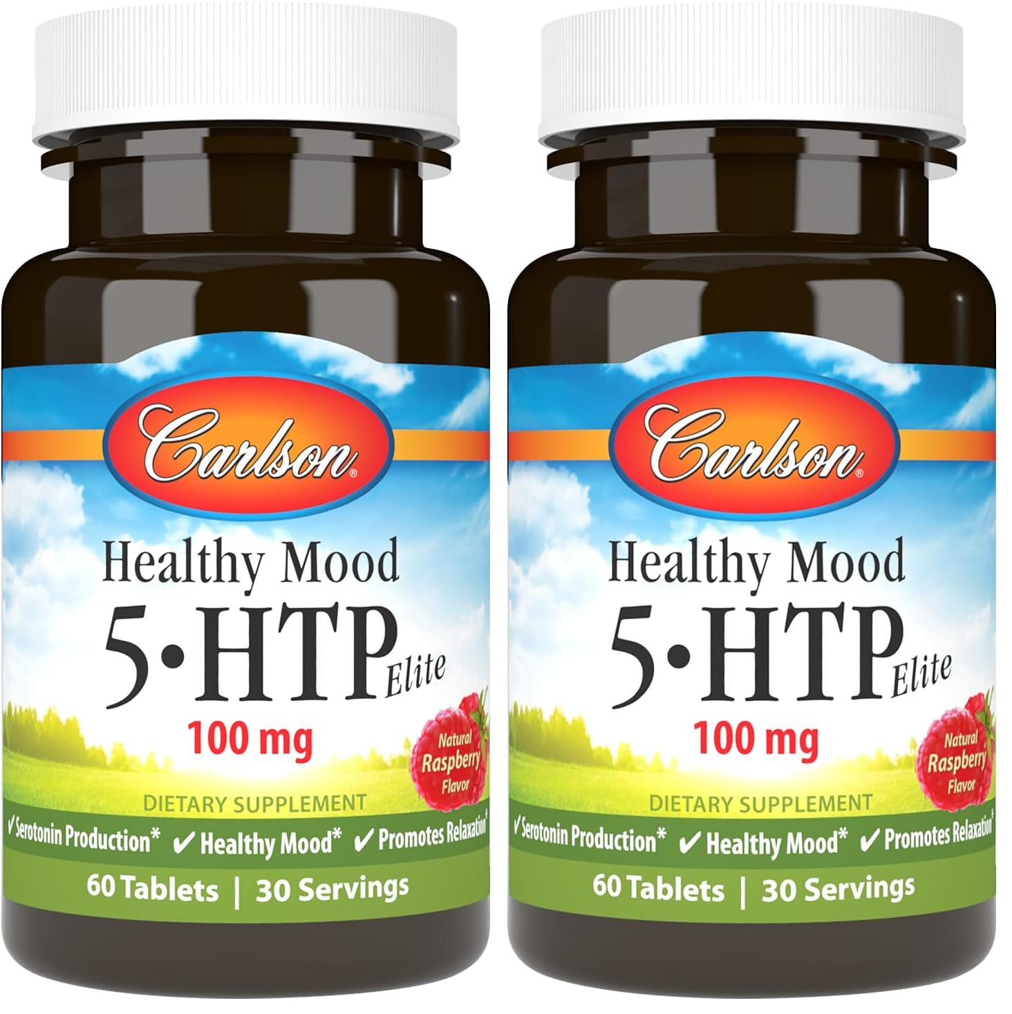 Carlson Healthy Mood 5-HTP Elite 100 mg with Vitamin B6 Mood Support & Relaxation Supplement Raspberry Chewable Tablet, 120 Count