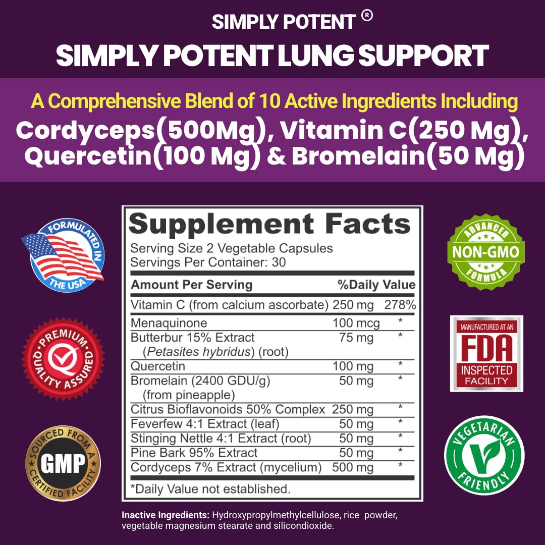 Simply Potent Lung Support Supplement Capsule 60 Count