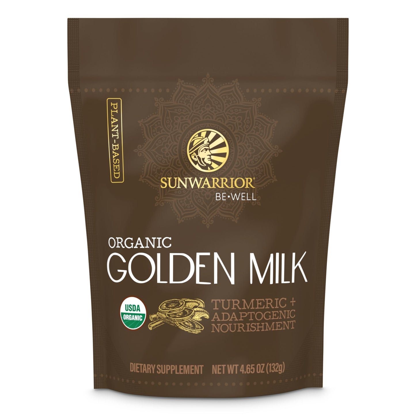 Sunwarrior Organic Golden Milk Powder Ashwaghanda Turmeric Curcumin, Powder, 90 g Pouch, 30 Servings
